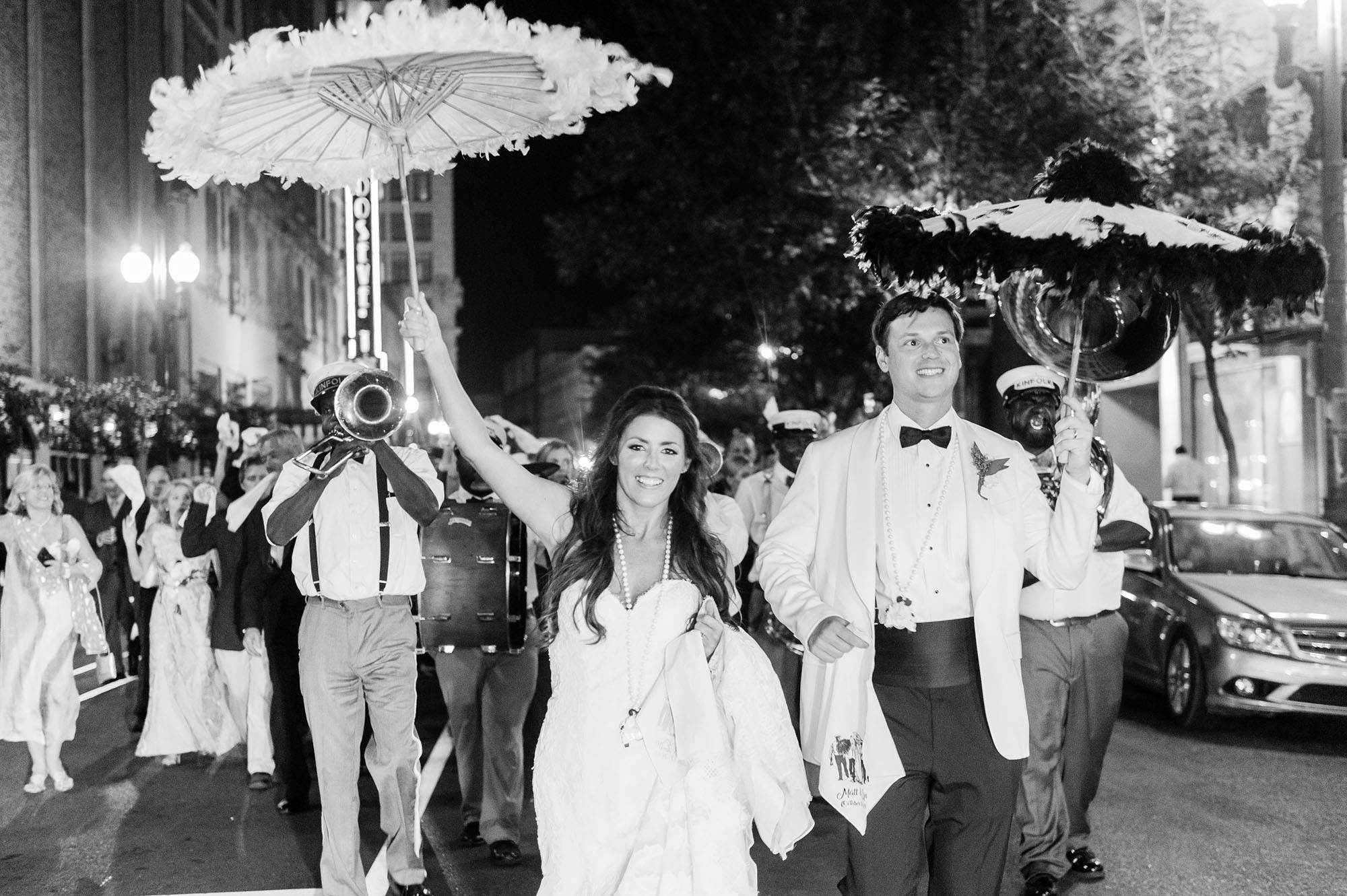 Bride and groom during second line