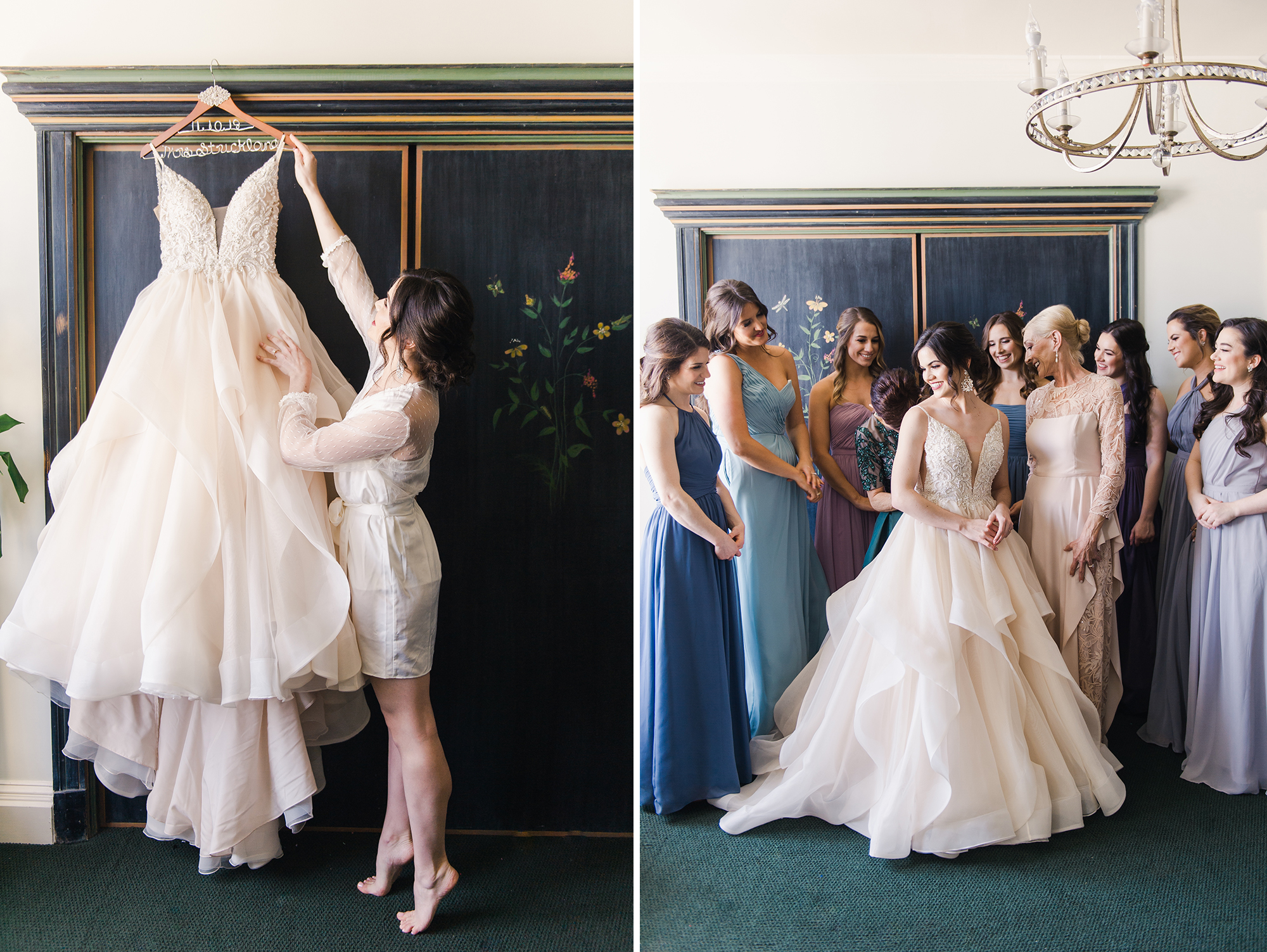 Bride with gown; Bride with bridesmaids