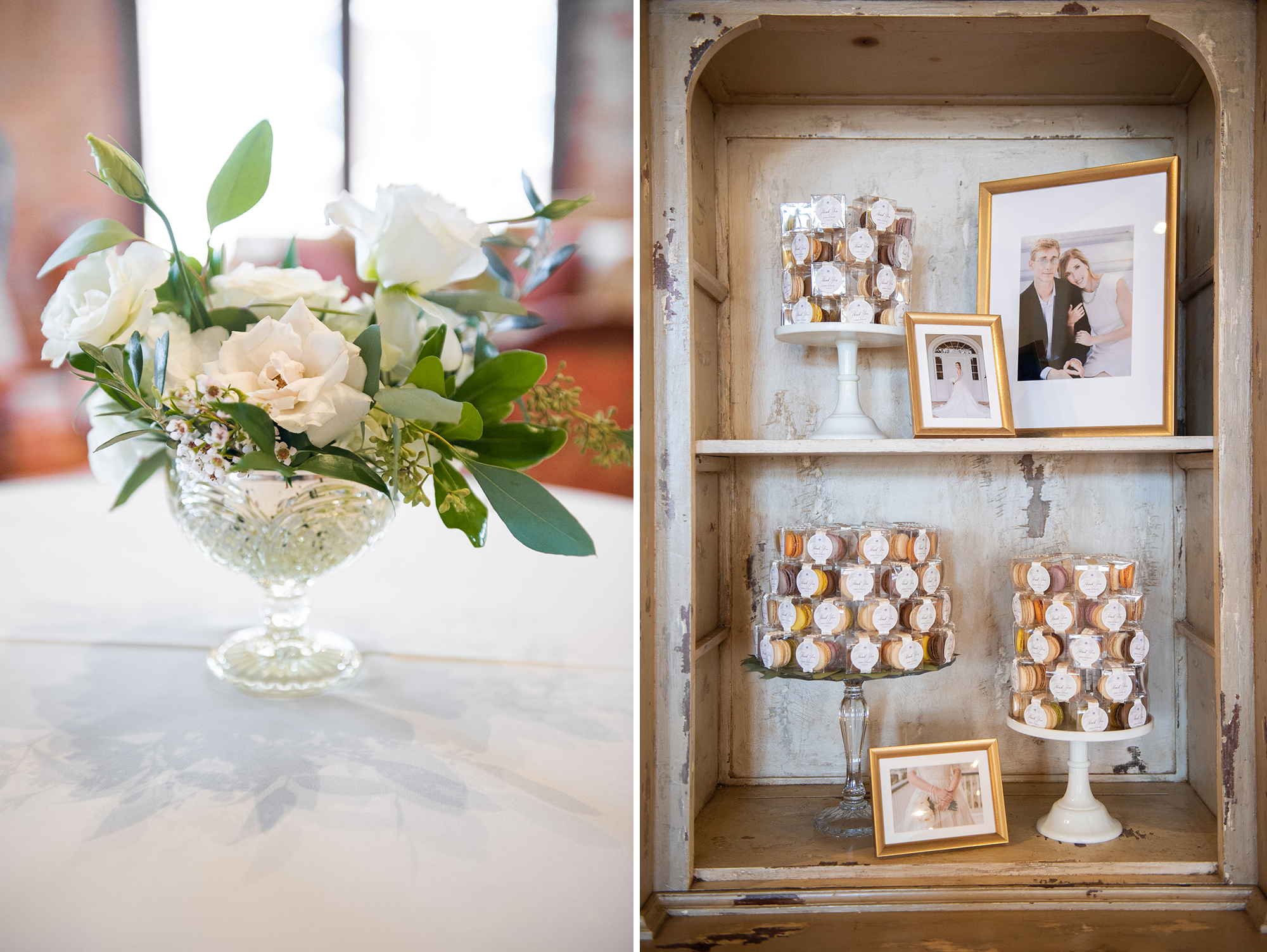 Flowers and macaroons at the reception