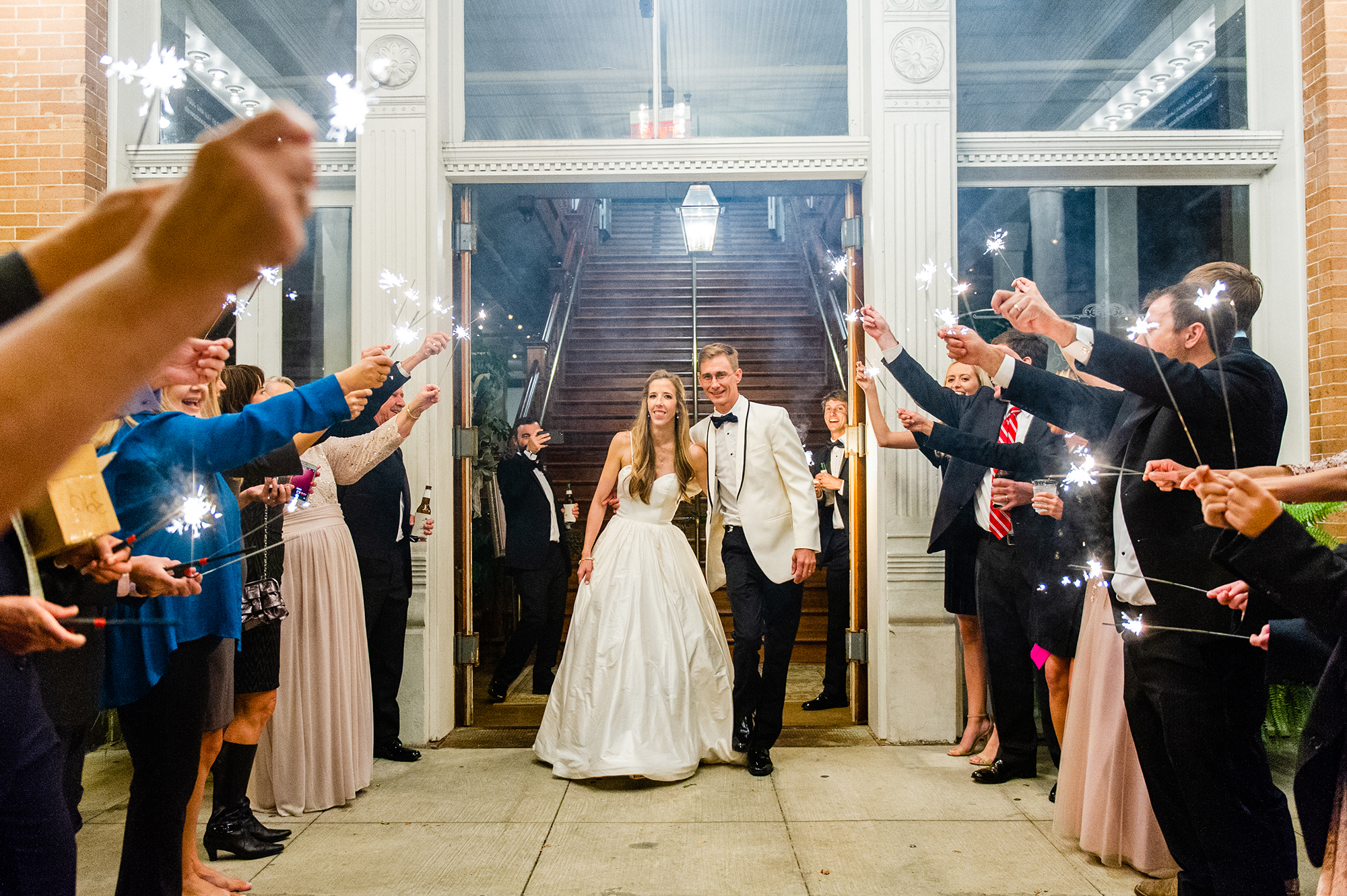 Bride and groom's sparkler exit