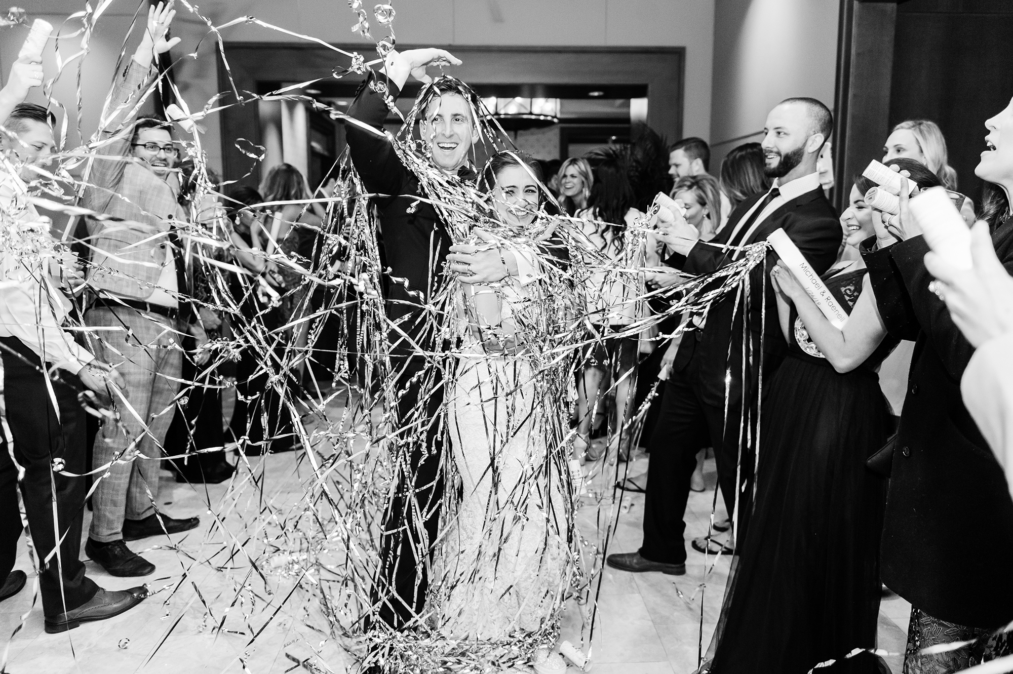 bride and groom exit reception with sparklers